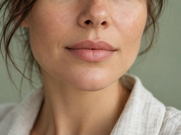 Nahaufnahme natürlich geformter Lippen und der umgebenden Haut