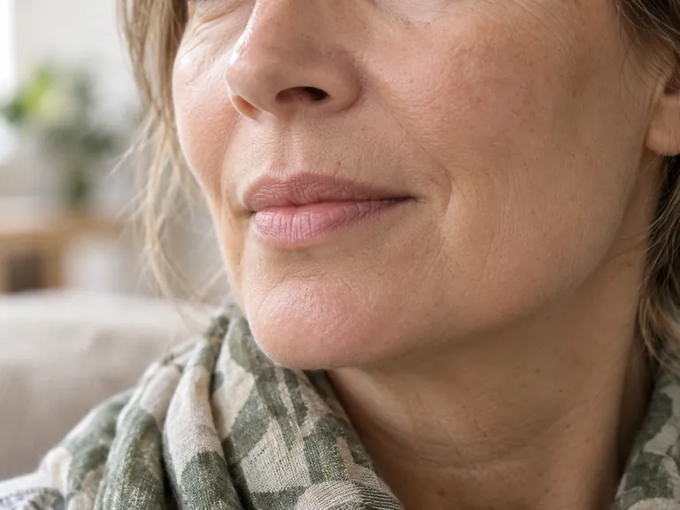 Natürliche Lippen und feine Linien um den Mund bei reifer Haut