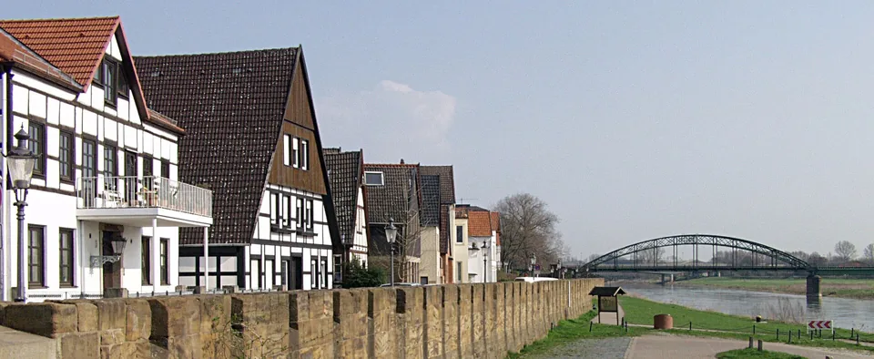 Fachwerkhäuser der Mindener Fischerstadt an der Weser