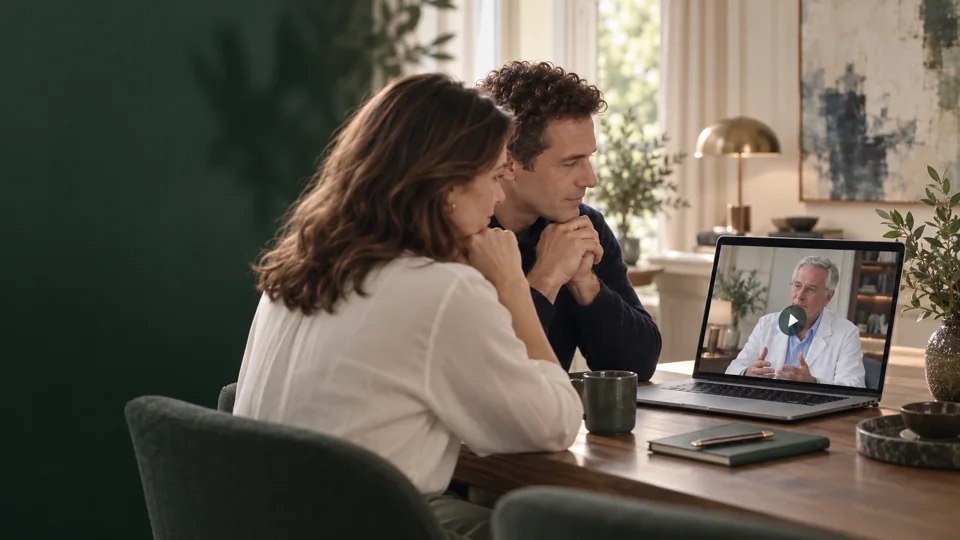 Das Paar aus unserem Film sieht sich den persönlichen Anfrageweg am Laptop an.