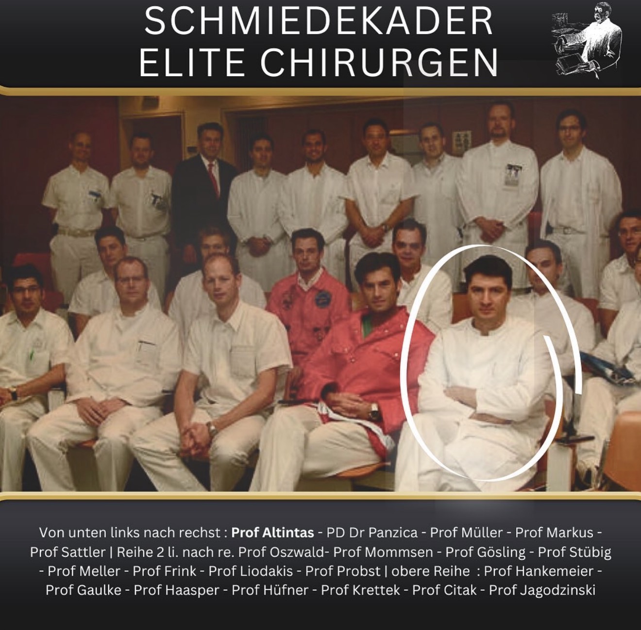 Gruppenaufnahme der Hannoveraner chirurgischen Schule mit historischer Beschriftung aus dem persönlichen Archiv